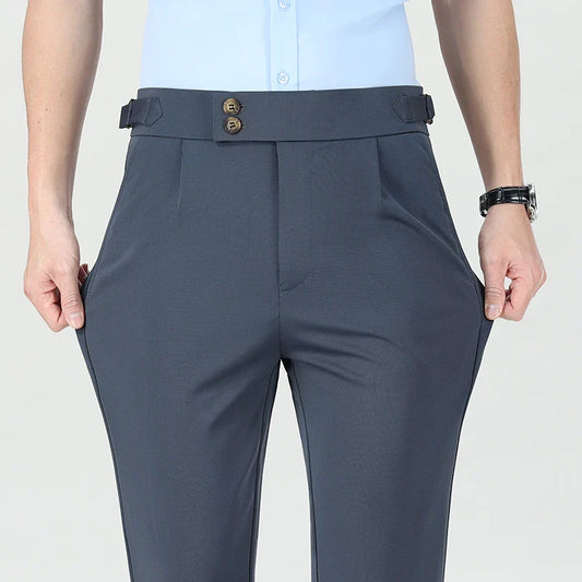 Quality Mens Business Casual Pants Elastic Dress Pants Stretch Golf Pants Black Grey Beige Summer Spring Pants