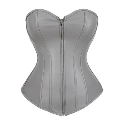 Women Faux Leather Corset Tops Gothic Overbust Lace Up Zipper Strapless Bustier Shaperwear Sexy Clubwear