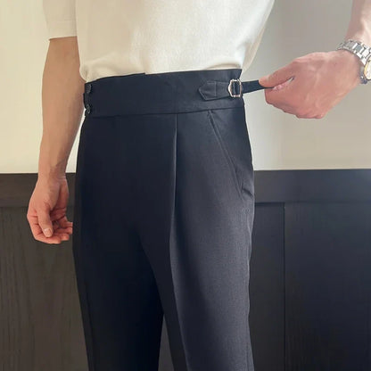Men's Naples High-waisted Trousers, Casual Trousers Slim Small Foot Cropped Trousers.2024 Solid Color Formal Trousers.29-38