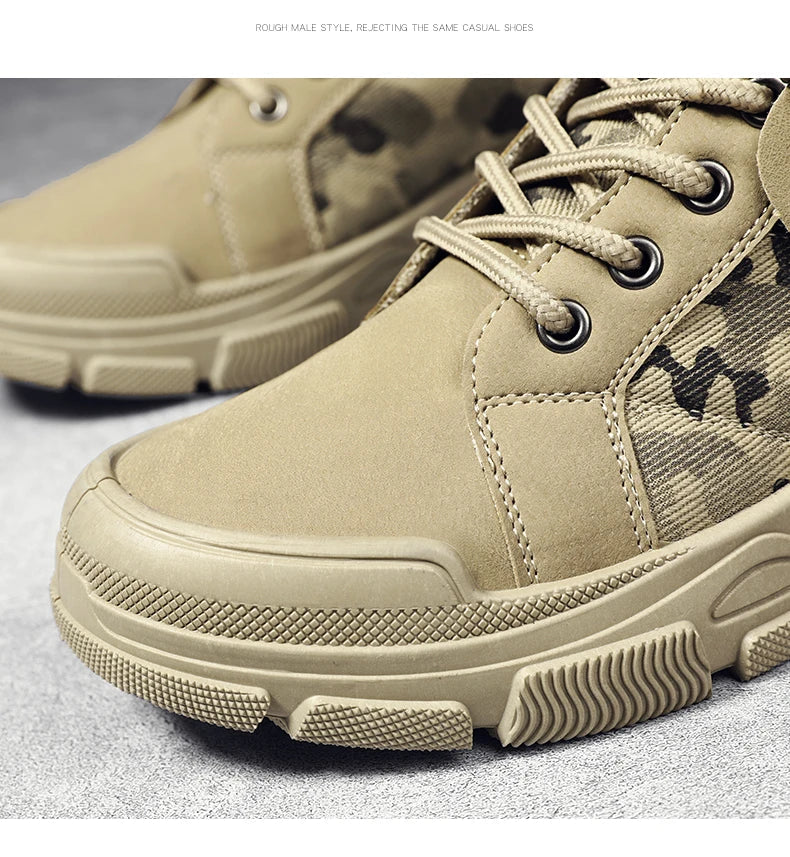 Men's canvas boots autumn winter new plus velvet high-top warm casual boots outdoor boots camouflage tooling boots desert boots