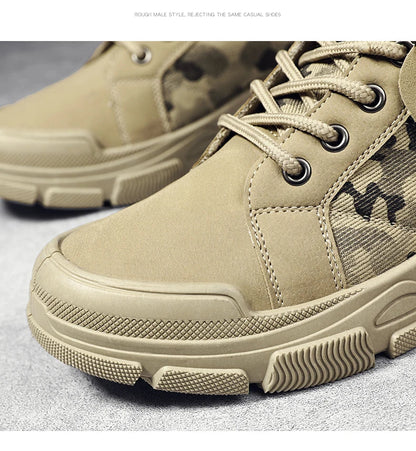 Men's canvas boots autumn winter new plus velvet high-top warm casual boots outdoor boots camouflage tooling boots desert boots