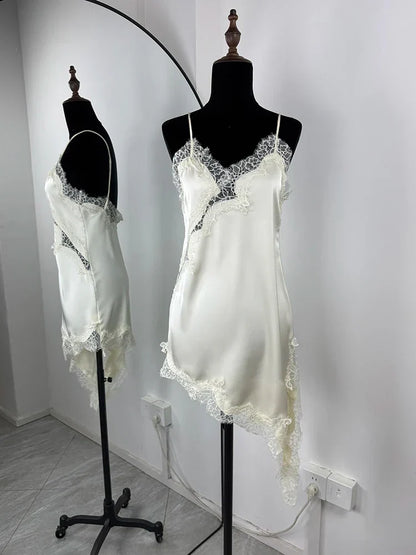 Lace Mini Spaghetti Strap Dress For Women Backless Slit Sexy Dress Evening Party Bodycon Female Elegant Dress High Waist