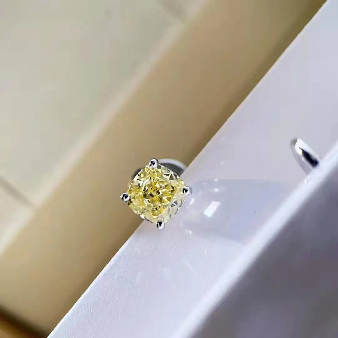 100% 925 Sterling Silver 1CT Four-claw Fat Square High Carbon Stone Citrine Gemstone Earrings Stud Fine Jewelry Wholesale