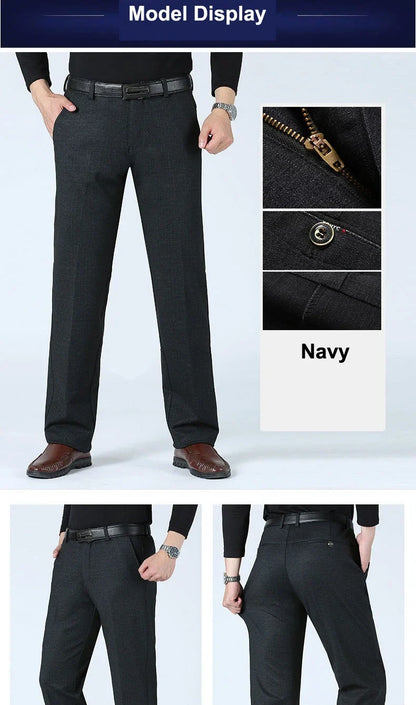 Autumn Summer Men's Slim Casual Pants Fashion Business Stretch Thicken Trousers Men Brand Solid Pant Black Navy Man Plus Size