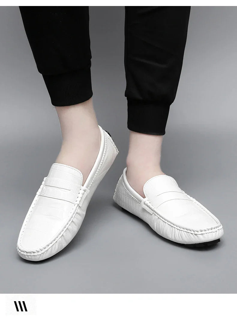 Patent Leather Loafers for Men, Crocodile Pattern, Korean Style, Trendy, Popular Casual Leather Shoes, Slip-On Loafers, Lazy Shoes