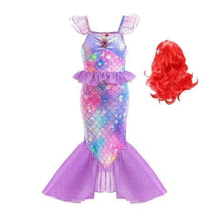New Ariel Princess Little Mermaid Dress Girl Charm Cosplay Costume Kids Birthday Party Halloween Disguise Clothes