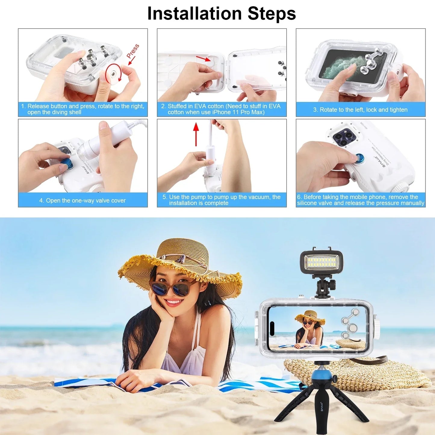 40m/130ft Waterproof Diving Case for iPhone 16 15 14 13 12 11 Pro Max Plus Photo Video Taking Underwater Housing Cover