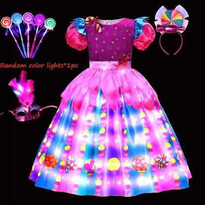 Purim 2026 Girls Disguise Candy Dress Children Colorful Dress Carnival Birthday Party Gift for Girls Lollipop Cosplay Costume