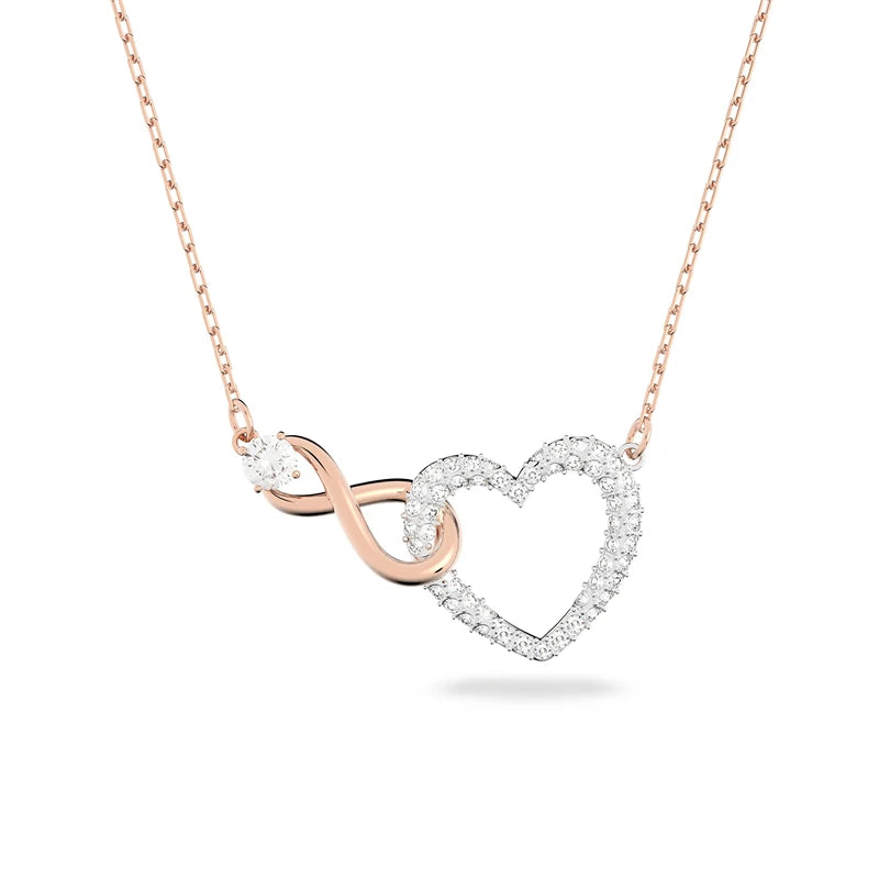 Classic Infinity Symbol Heart Jewelry Set Necklaces and Bracelets Rose Gold Rhodium Tone Finish Clear Crystals Fine Jewelry