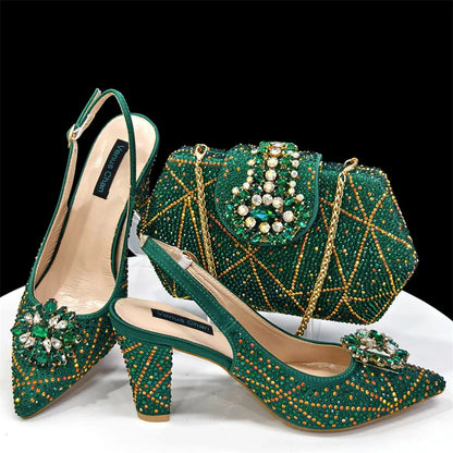 Pointed-Toe Rhinestone Pumps African Ladies Italian Shoe and Bag Set Designer