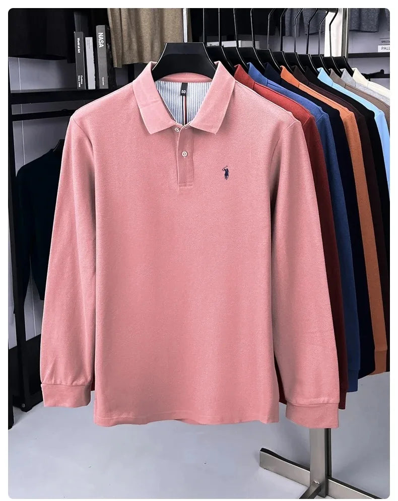 High end brand 100% cotton long sleeve polo shirt fashion luxury pony embroidery business casual comfort new Paul men's T-shirt