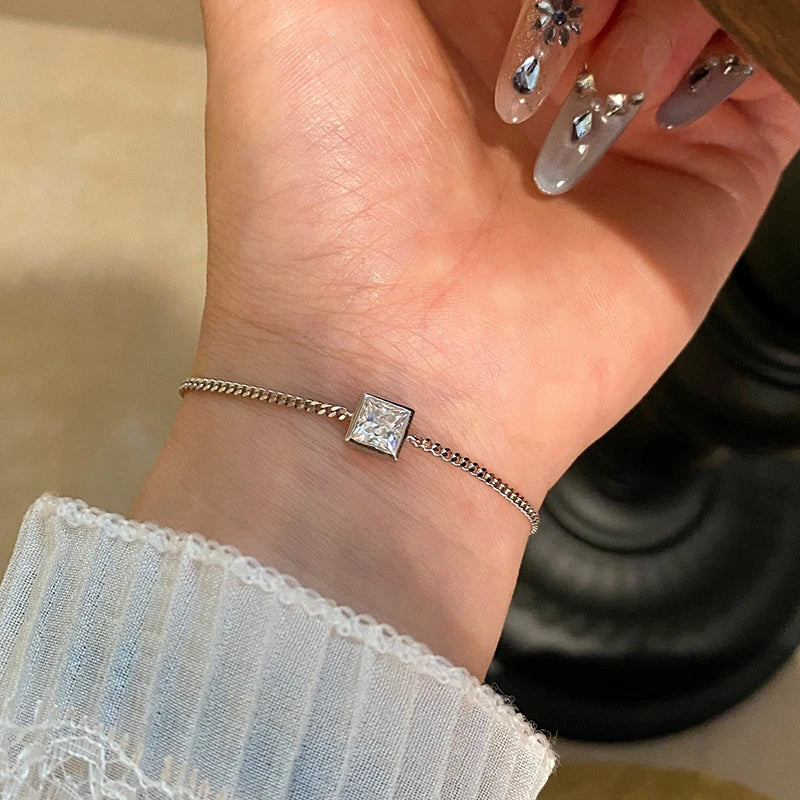 5.5mm D Vvs1 Princess Cut Moissanite Bracelet for Women Candy Elegant Wedding Chain Pure 925 Silver Jewelry Birthday Gift