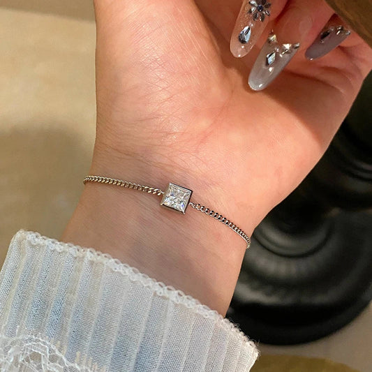 5.5mm D Vvs1 Princess Cut Moissanite Bracelet for Women Candy Elegant Wedding Chain Pure 925 Silver Jewelry Birthday Gift