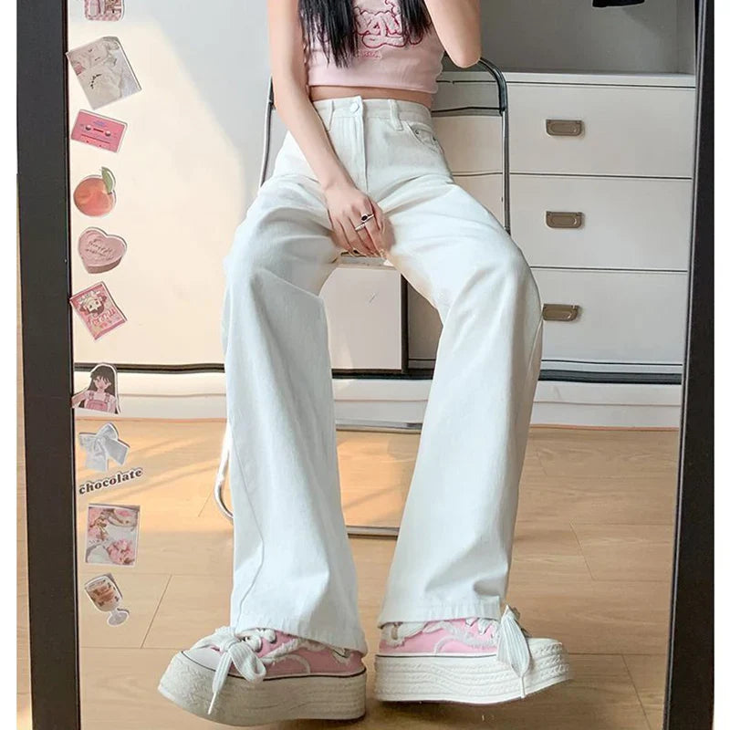 Classic White Straight Leg Jeans Pants