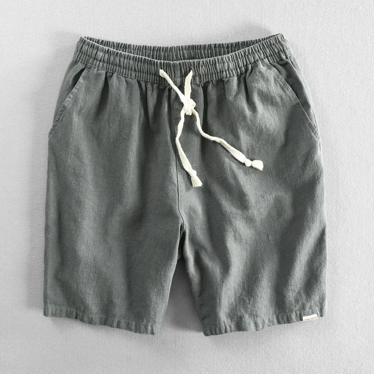 Summer Men Casual Cotton Linen Shorts Knee Length Beach Elastic Waist Shorts Solid Color Comfortable Pants New