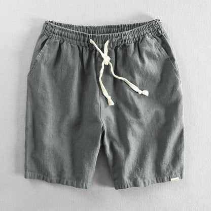 Summer Men Casual Cotton Linen Shorts Knee Length Beach Elastic Waist Shorts Solid Color Comfortable Pants New
