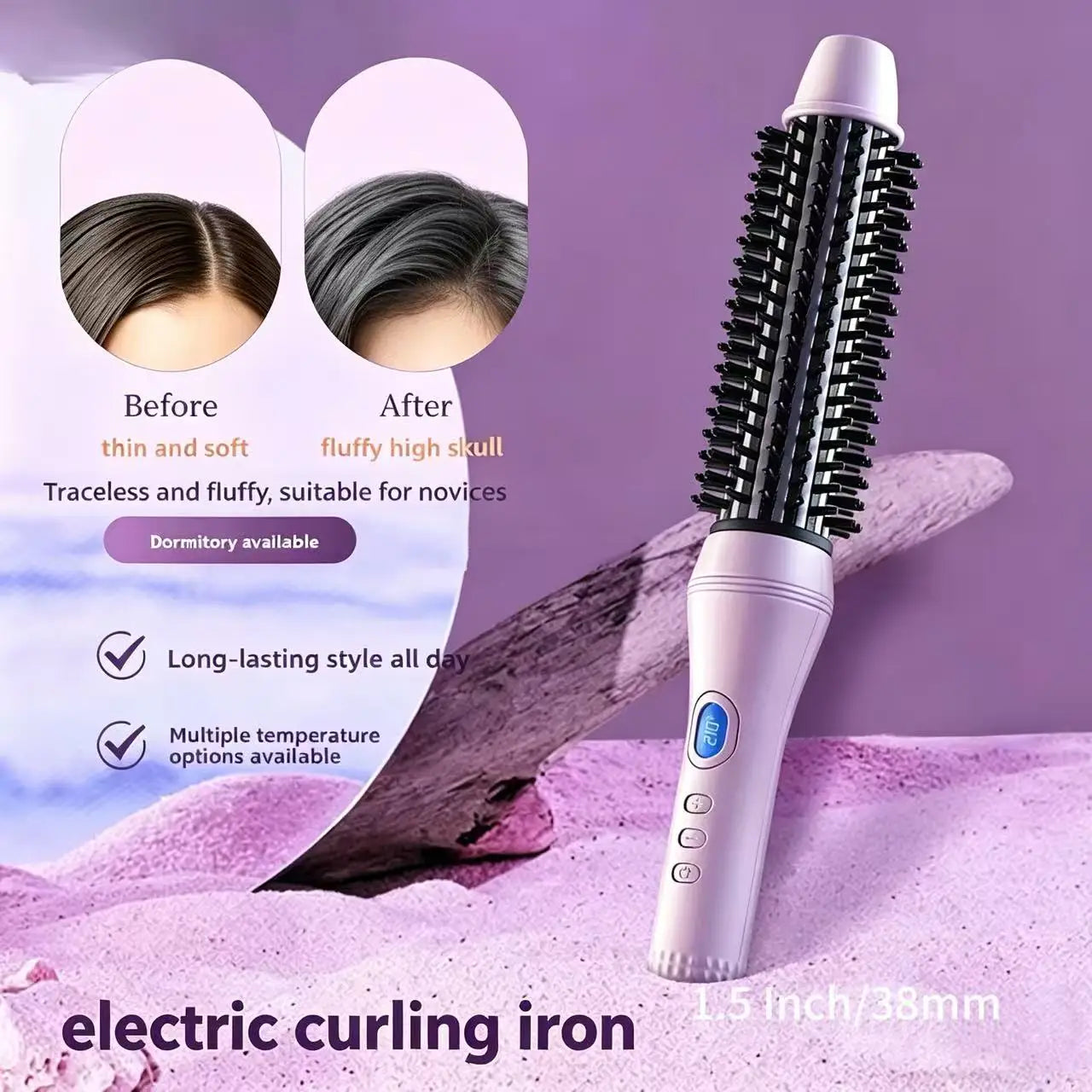 1.5 Inch 2-in-1 Thermal Brush Professional Negative Ion Curling Iron Brush Heated Round Brush for Blowout Volumizing, Portabl