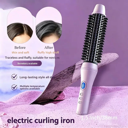 1.5 Inch 2-in-1 Thermal Brush Professional Negative Ion Curling Iron Brush Heated Round Brush for Blowout Volumizing, Portabl