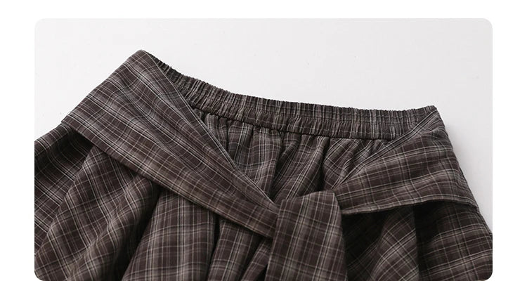 Women Skirts A Line Elastic Waist Strap Ties Irregular Plaid Half Length Skirt Female Short Skirt Woman Summer 2025