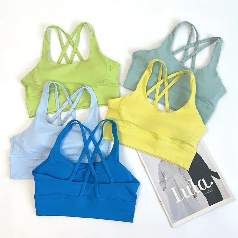 2 Pieces Yoga Shorts Gym Sports Sets Women Fitness Suits Cross Back Bra Top High Waist Shorts Running Workout Tracksuit👚👍️