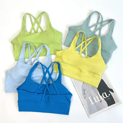 2 Pieces Yoga Shorts Gym Sports Sets Women Fitness Suits Cross Back Bra Top High Waist Shorts Running Workout Tracksuit👚👍️