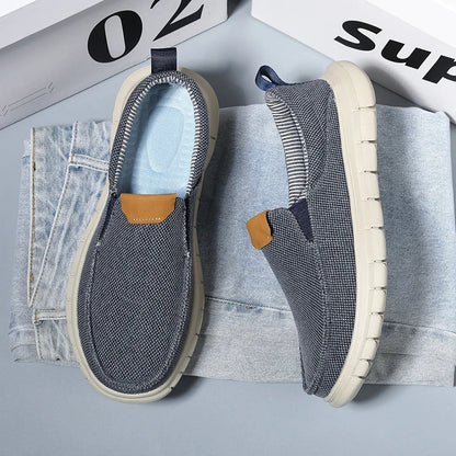 Sapatilhas casuais masculinas de lona estilo britânico, para uso externo, mocassins, moda slip-on, sapatilhas macias e simples, confortáveis, feitas à mão, sapatos de barco para dirigir, sapatos de grife