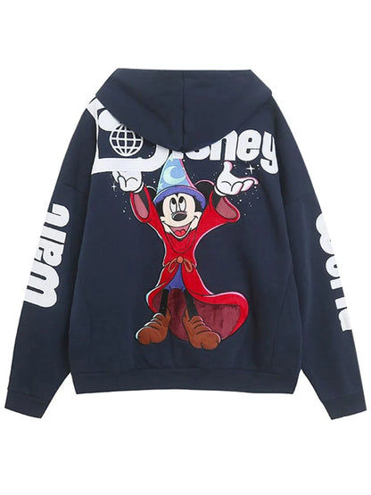 Moletom de Lã Bordado com Estampa de Desenho Animado do Castelo Mundial Letra Mágica Mickey Mouse Feminino com Zíper e Capuz VELUDO Blusa