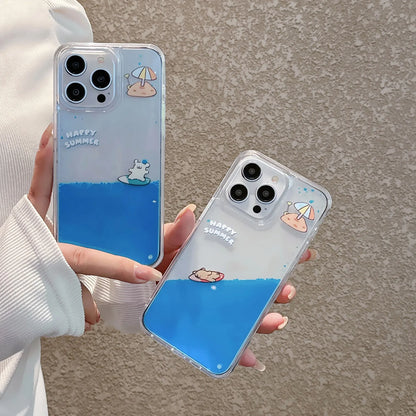 Surfer Puppy Luxury Liquid Silicone iphone 12/13/14/15 Case For iPhone 12/13 Pro 14/15 Pro Max Plus Dynamic Quicksand Cover