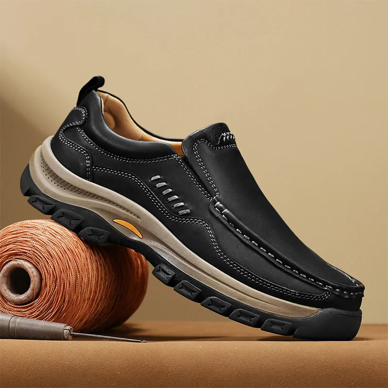 Men's Hand-Stitched Fashion Loafers, Solid Color Low-Top Casual Shoes, Simple Trendy Slip-On Sneakers, Men's Shoes for All Seasons, Daily Office Business Shoes, Large Size Men's Shoes