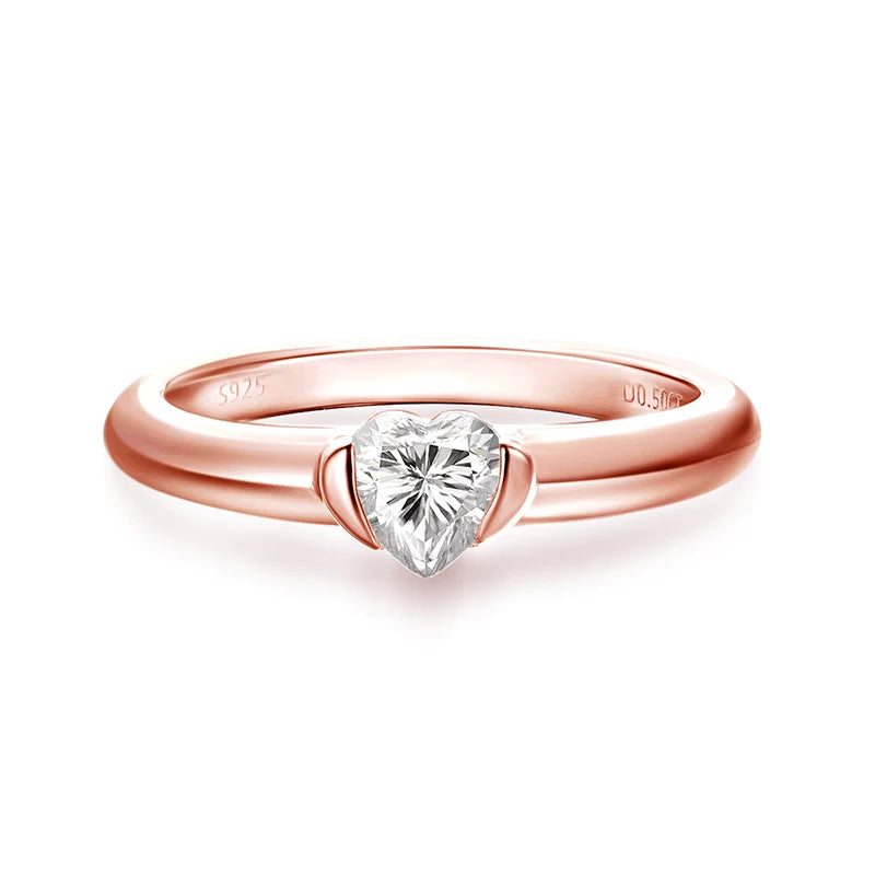 0.5CT Heart Cut Moissanite Solitaire Rings for Women Luxury Classic Wedding Lab Diamond Band 925 Sterling Silver Jewelry