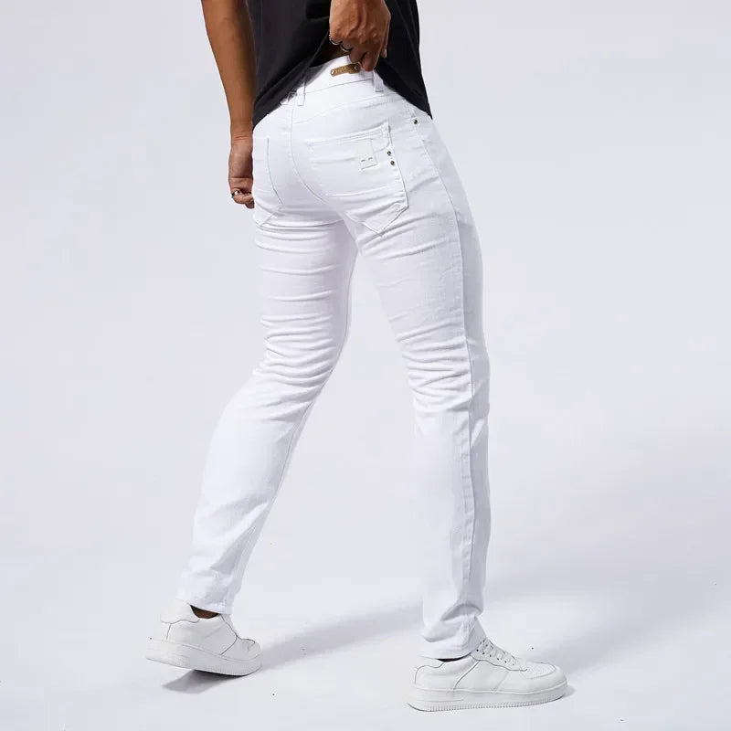 Calça Jeans Masculina Branca Casual Calça Jeans Nova Confortável Moderna Elástica Slim Fit Reta Calça Masculina Roupa Streetwear Jeans