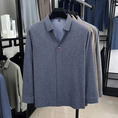 High end brand men's long sleeve V-neck polo shirt autumn fashion new striped embroidery design boutique golf top casual T-shirt