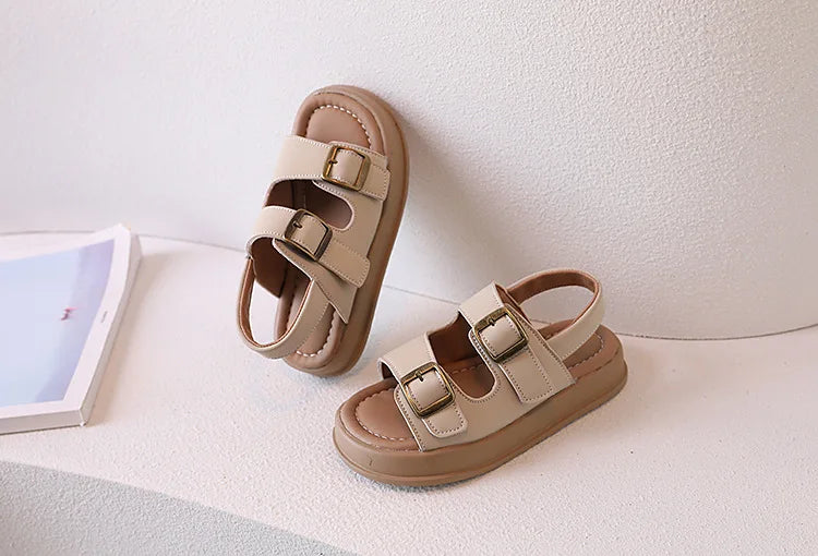 Classic Brown Boys Sandals Summer Sea Holiday Shoes Slides Slingback Soft Bottom Beige Girls Sandal Platform Sandals Kids H03243