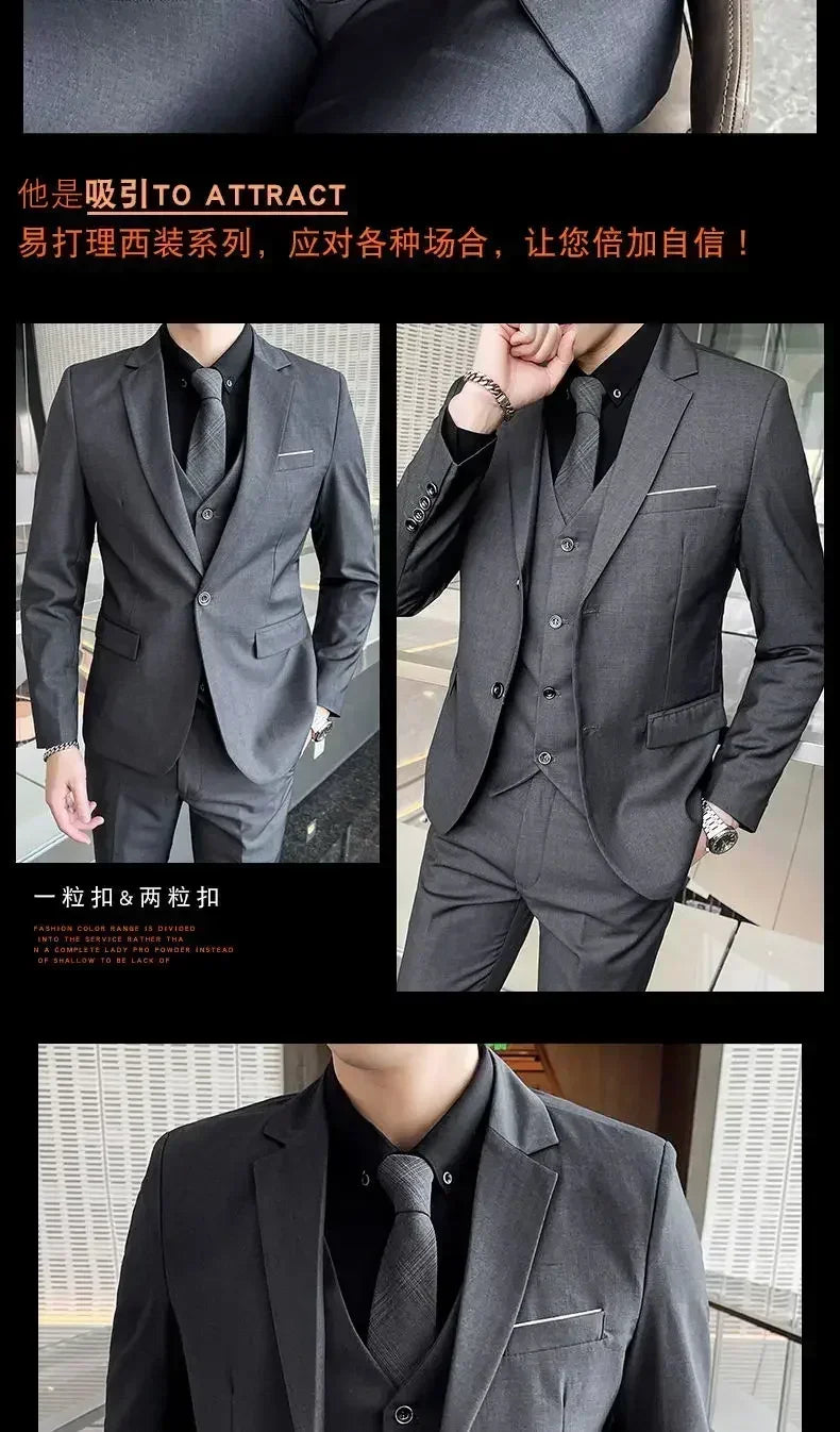 S-8XL (Blazer+ Vest + Pants) Men's fashion casual outdoor gentleman business wedding slim-fit formal British style wedding suit