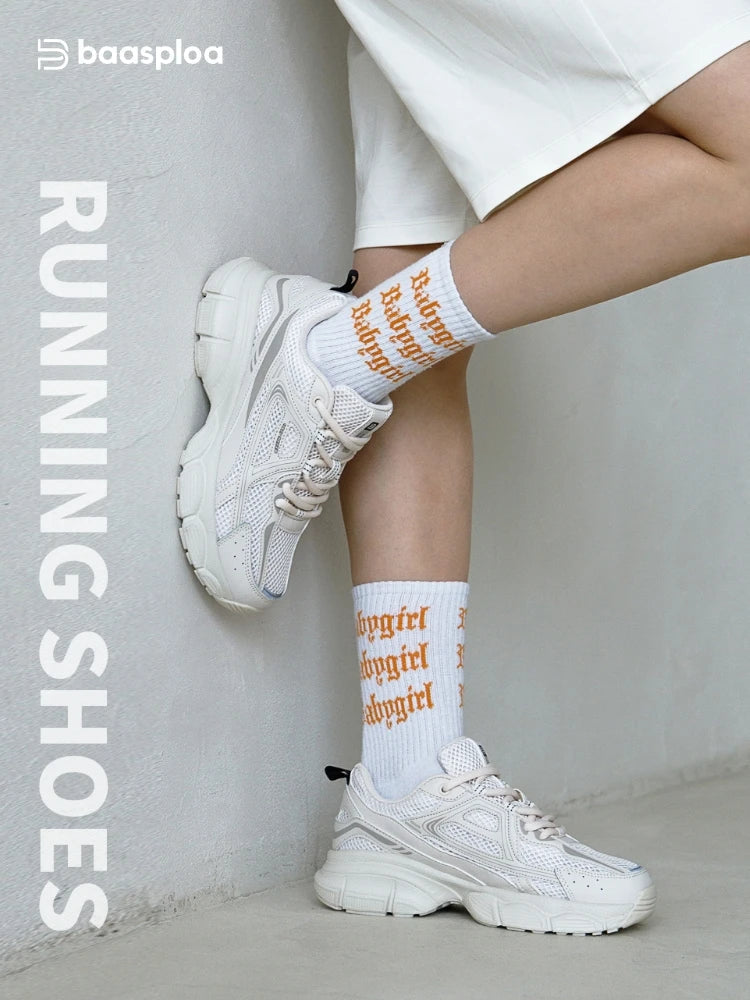 Tênis Esportivo Feminino para Exterior Leve Respirável para Corrida Tênis Casual Feminino de Malha Antiderrapante com Cadarço para Corrida