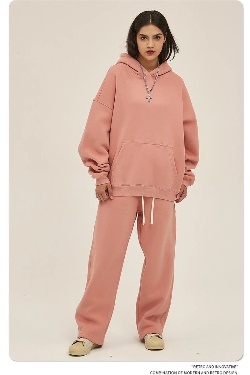 Thick 350gsm Fleece Hooded Hoodies For Men Unisex Winter Oversized Loose Basic Solid Sweatshirts Pullovers Coats HY0631