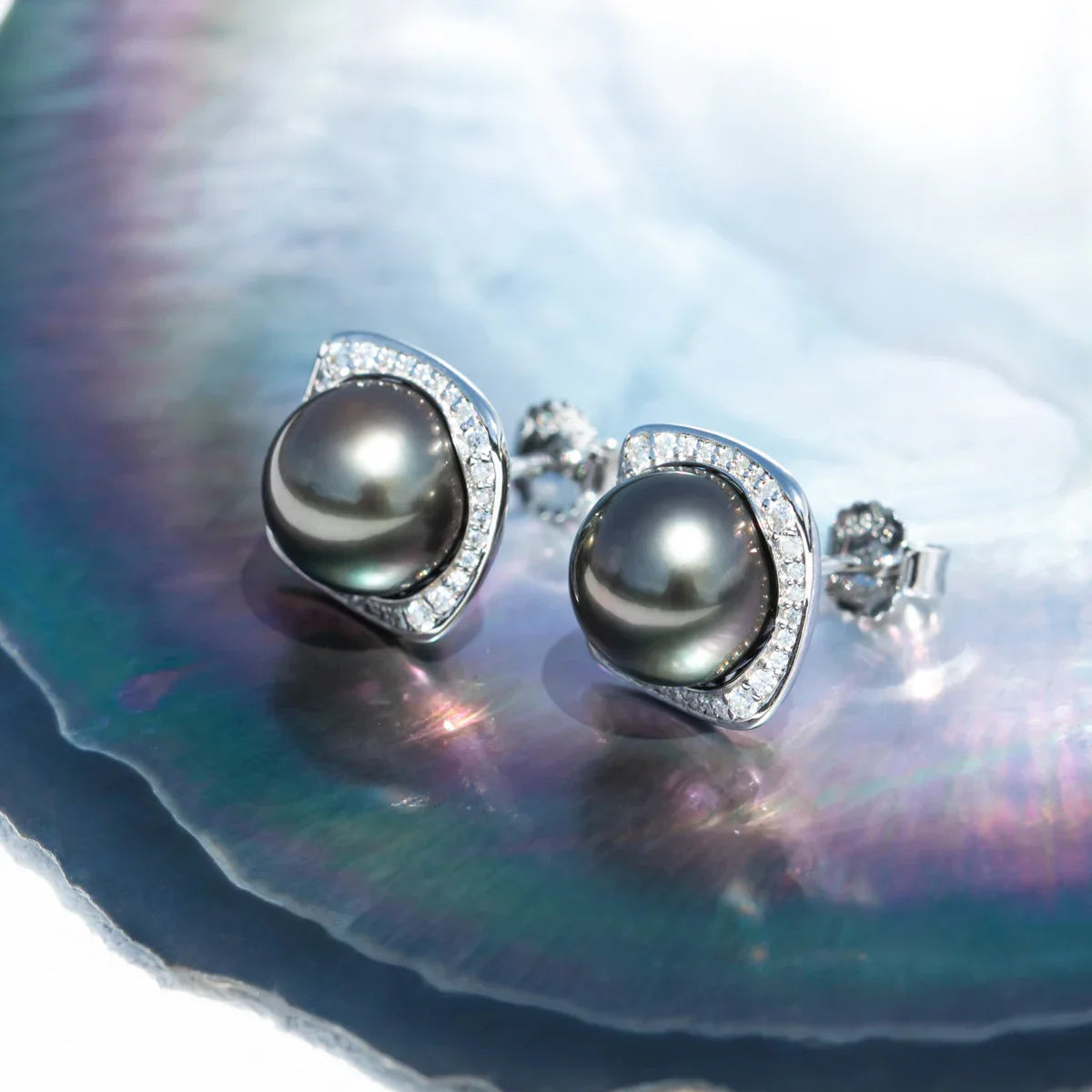 9-10mm Natural Tahitian Pearl Stud Earrings With Cer S925 Sterling Silver High Luster Seawater Pearl Earrings For Woman