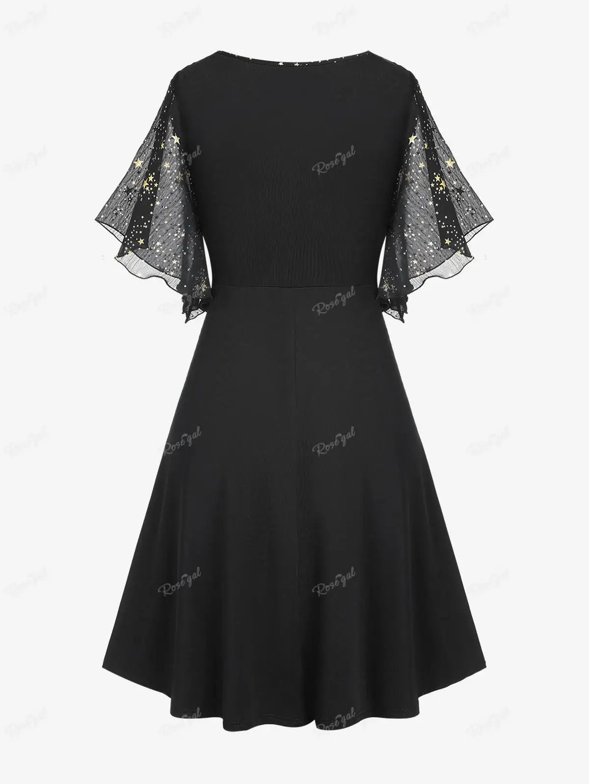 Plus Size Stars Print Buckle Button Pockets Ruched Butterfly Sleeves Dress Deep Blue Women Casual Square Collar Dresses