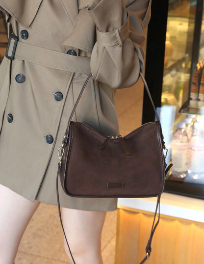 Suede Cowhide Fashion Ladies Shoulder Cross Coffe Bag Genuine Leather Luxury Designer Women's Brown Handbag Female Crossbody Bag