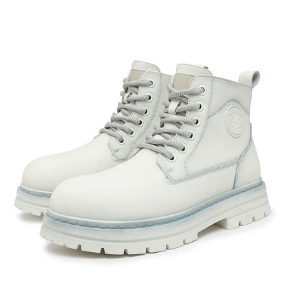 New autumn and winter men's boots rain boots high-top fashion side zipper motorcycle boots men's outdoor warm booties lacing 46