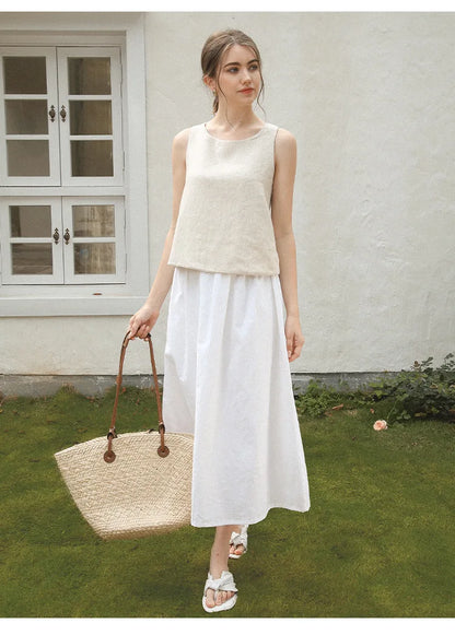 100% Linen Top Women Casual Solid Back Cross Patchwork Tank Top Summer Tops Haut Femme Women'S Clothing Offer Free Shipping