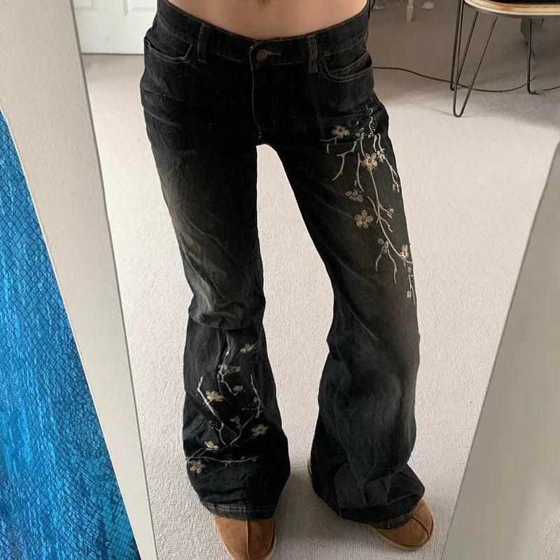 Women Retro Y2k Baggy Denim Pants High Street Basic Trousers