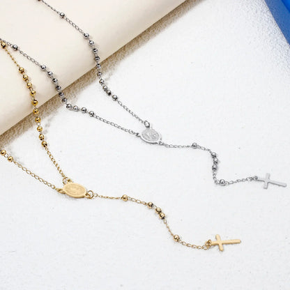 1 Piece Religious 304 Stainless Steel Prayer Beads Rosary Necklace Cross Pendant For Women Jewelry Gifts 52cm(20.5") long