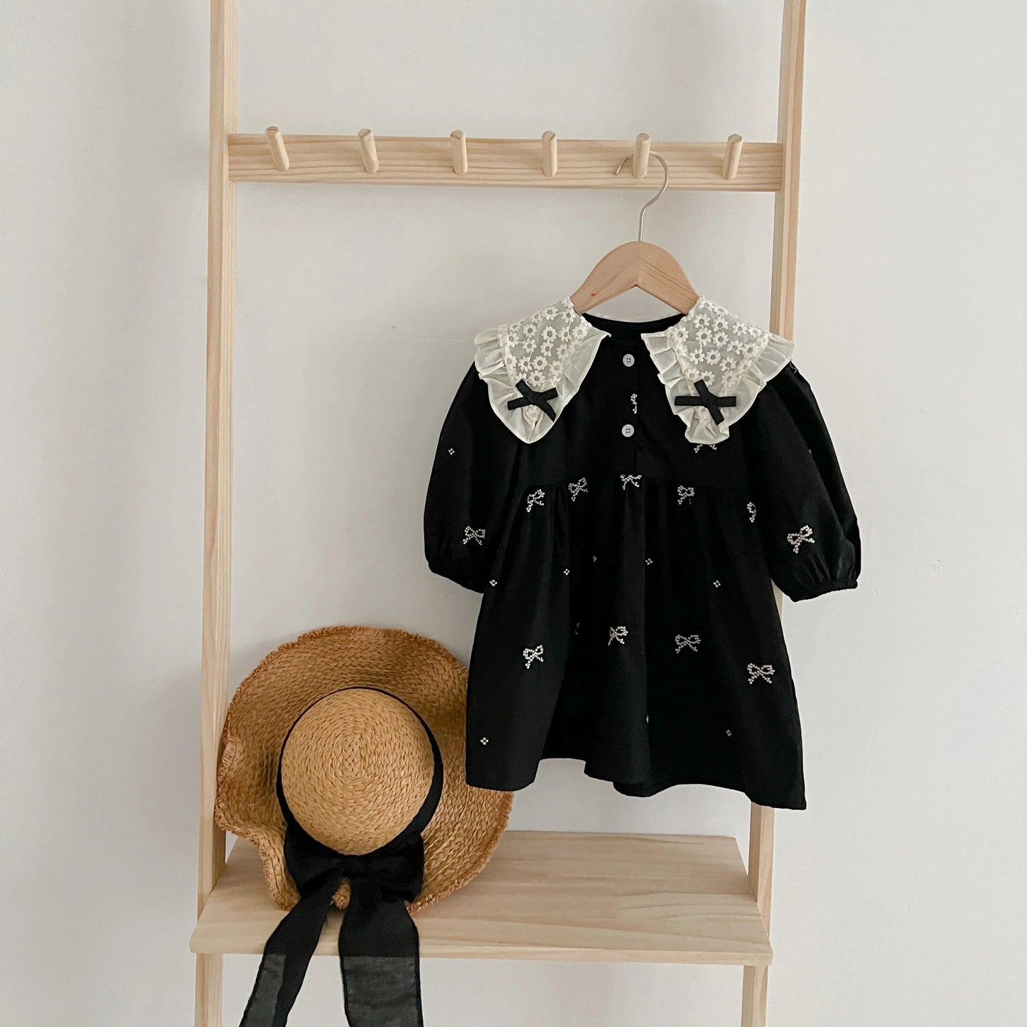 Outono 0-6 anos Vestido de Princesa para Meninas Roupas de Bebê Menina Gola Borboleta Roupas de Bebê Menina Peça Única Vestido Infantil Bordado