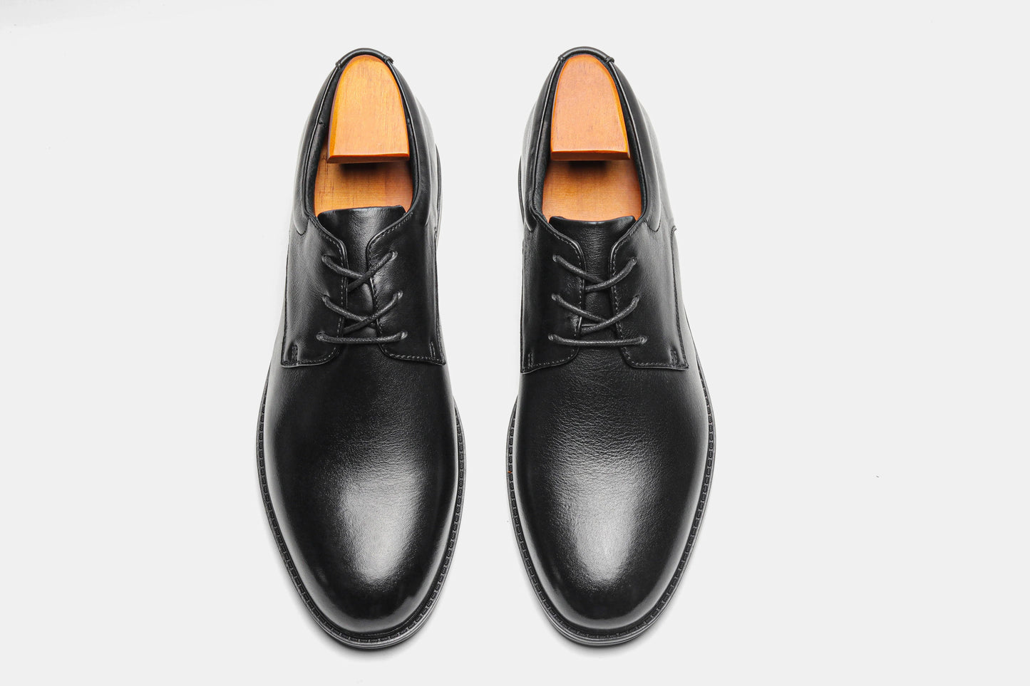 Men's Black Formal Dress Shoes Genuine Cow Leather Derby Shoes Pigskin Lined Ultra Soft Rubber Sole Formal Footwear