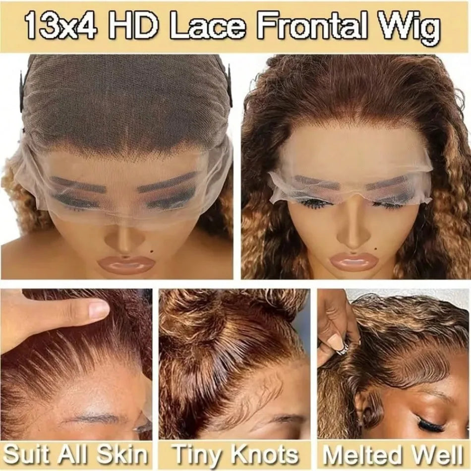 30 Inch Curly Highlight Ombre Lace Front Wig Human Hair Wigs Colored Deep Wave 13X6 Hd Lace Frontal Wig Pre Plucked 250 Density