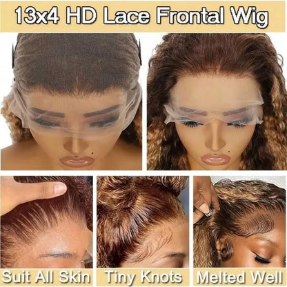 30 Inch Curly Highlight Ombre Lace Front Wig Human Hair Wigs Colored Deep Wave 13X6 Hd Lace Frontal Wig Pre Plucked 250 Density
