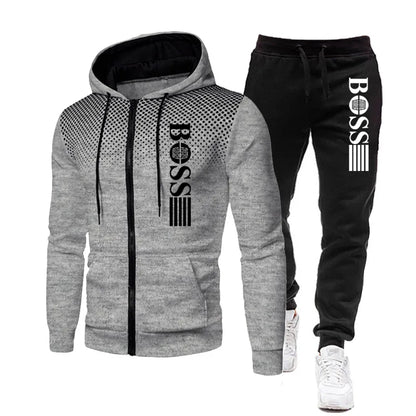2026 New Men's zippered hoodie + Casual Pants Set for Autumn and Winter fashion Fitness and Warm sportswear Two-piece set