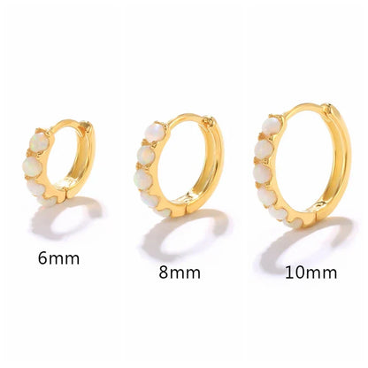 6/8/10mm Size Opal Round Hoop Earrings For Women 925 Sterling Silver Circle Earrings Jewelry Bohemia Pendiente Plata 1piece