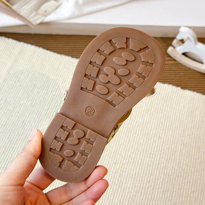 Summer Girl's Sandals Open Toe Flower Hook-loop Chic Kid's Flat Shoe Solid Colors Light Comfy Casual Daily Children Shoes 23-33